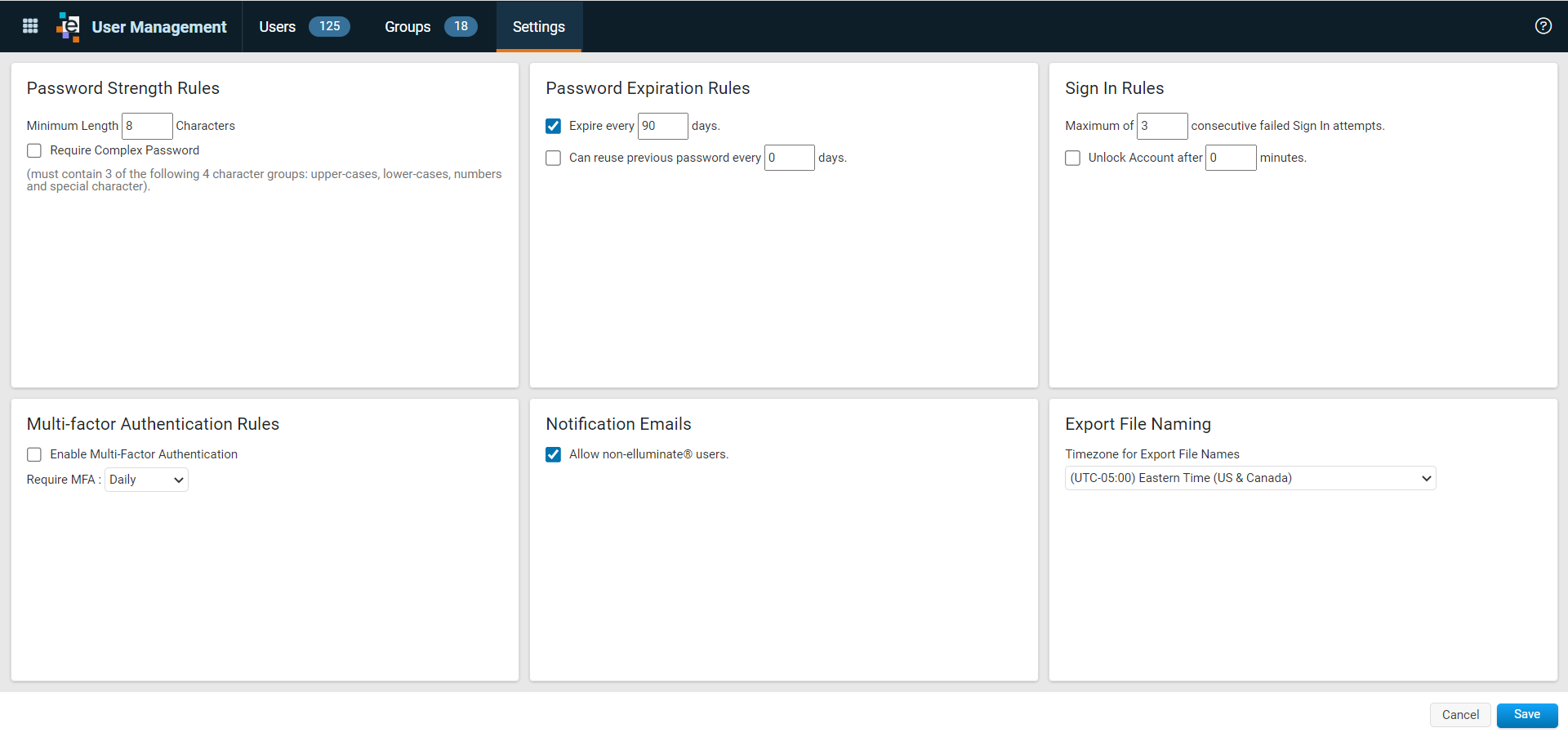 User Management Settings