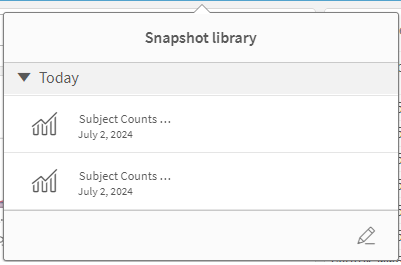 Snapshot library with saved snapshots and edit option