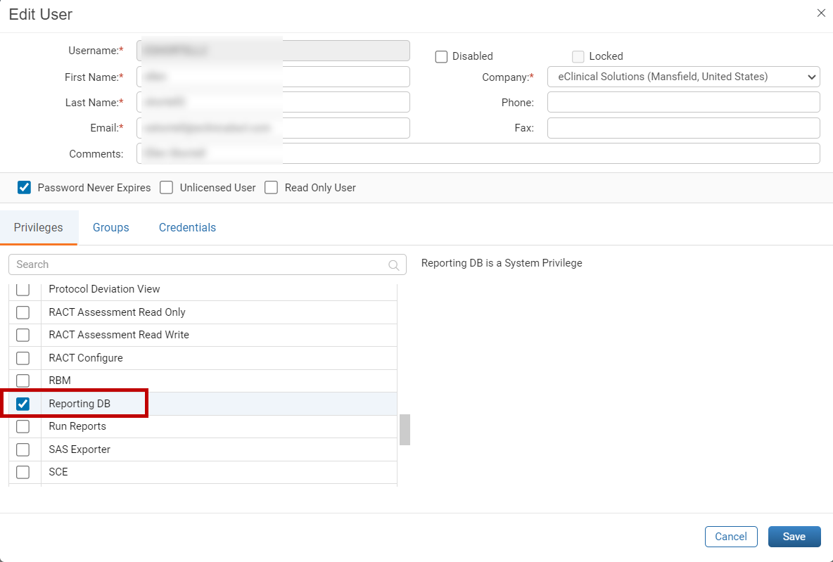 Reporting DB Privilege