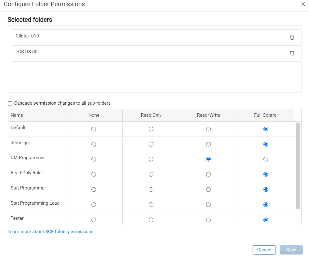Configure Folder Permissions Window