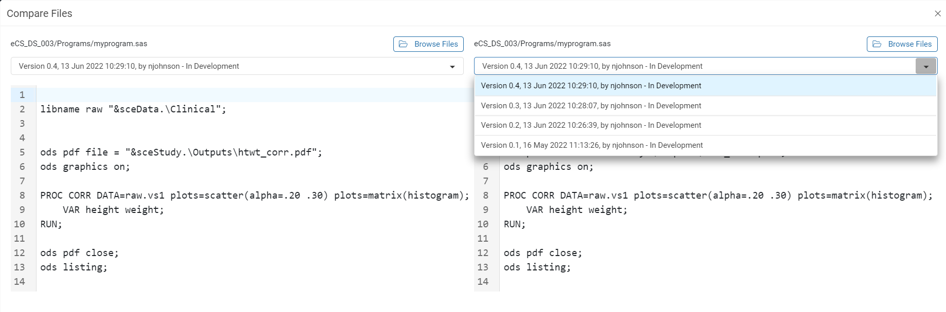 Compare Files Window