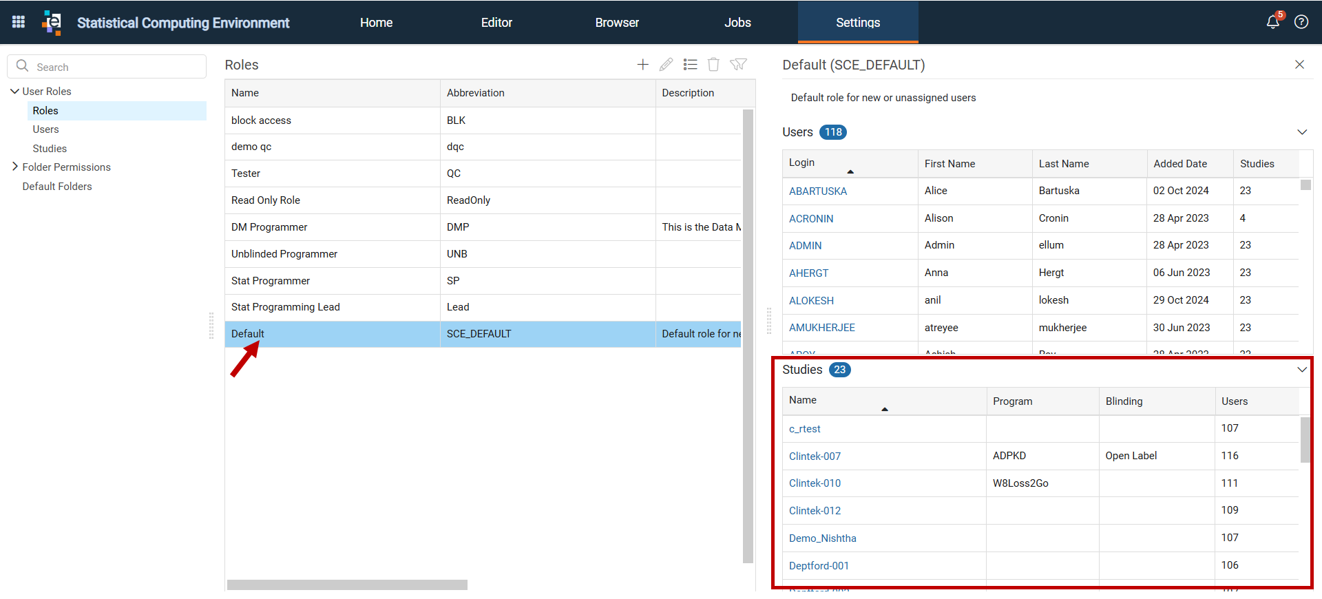 Configure Roles For Study