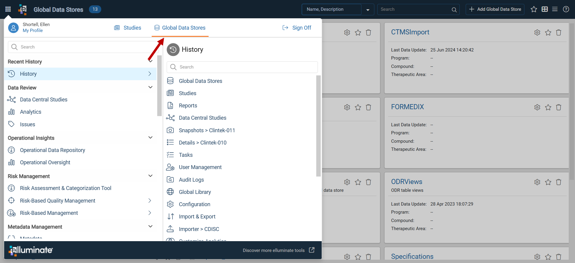 Platform Menu Global Data Stores