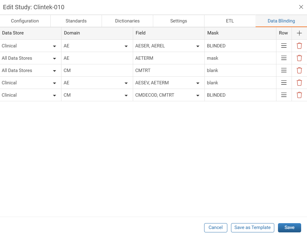 Add Study - Data Blinding Tab