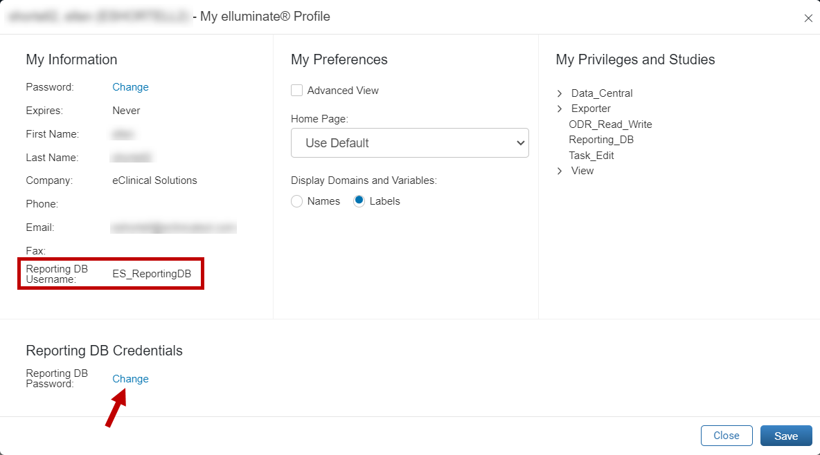Reporting DB Change Password