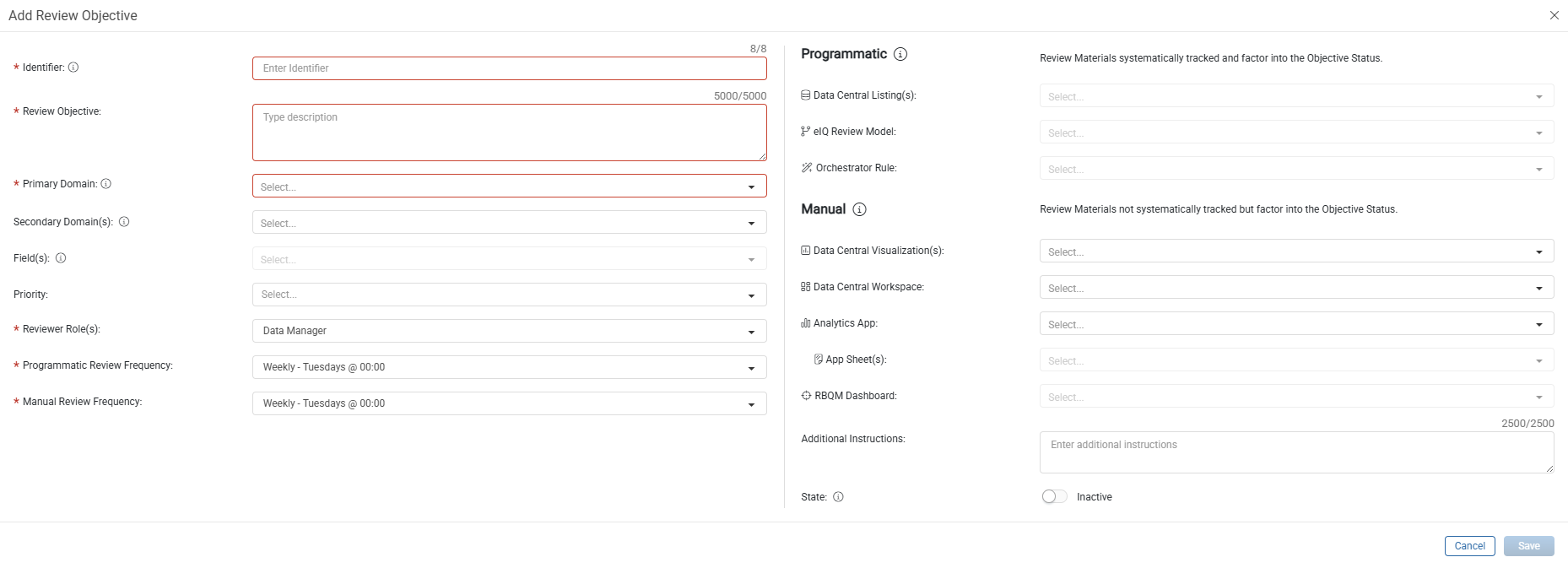 Add Review Objective Window
