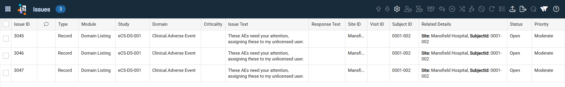 Issues Listing for Unlicensed User