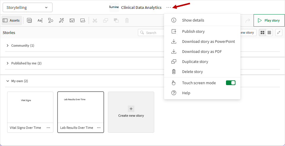 Publish story option from the More icon