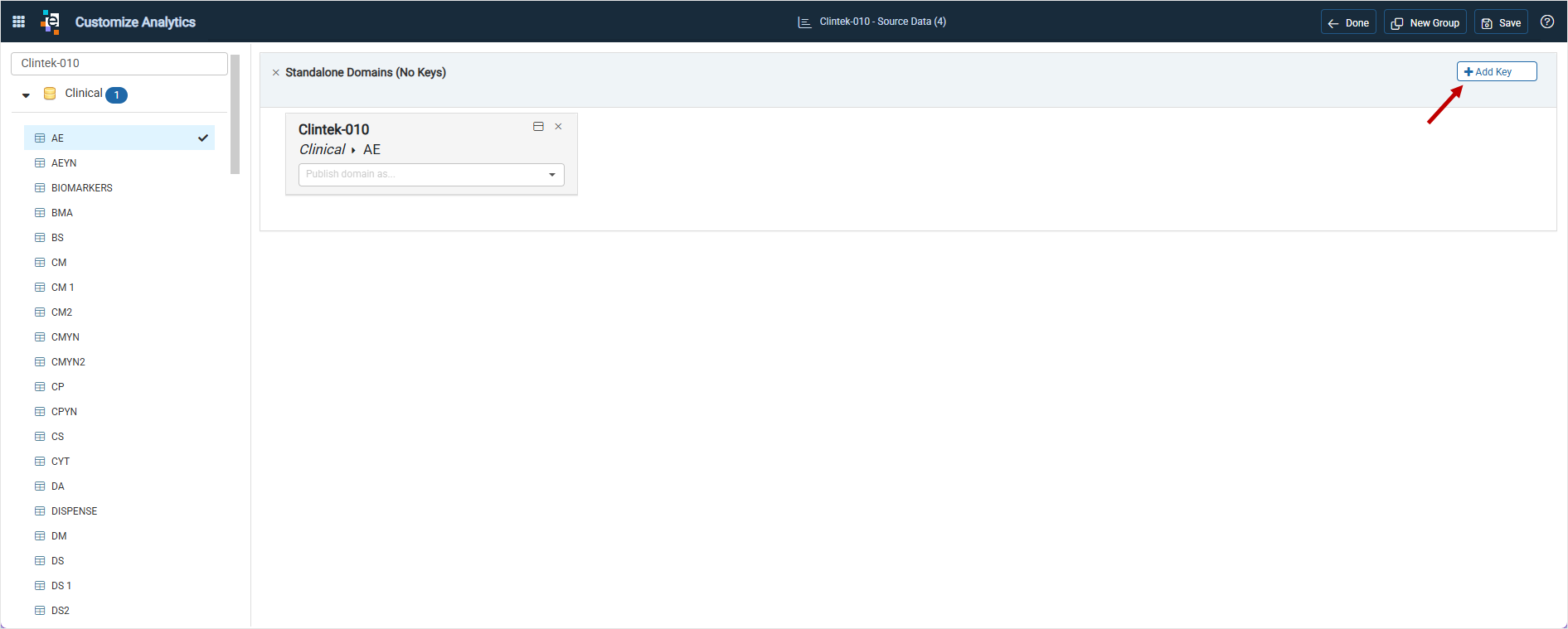 Add a domain to the workspace, then Add Key