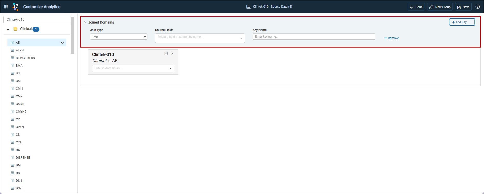 Add Key dialog with joined domains