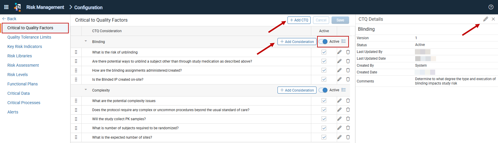 Critical to Quality Factors Configuration
