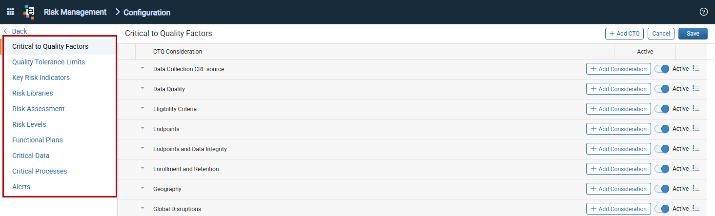 Risk Management Configuration Page