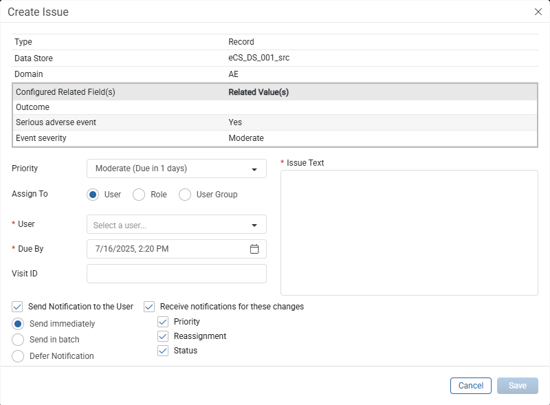 Create Issue Window