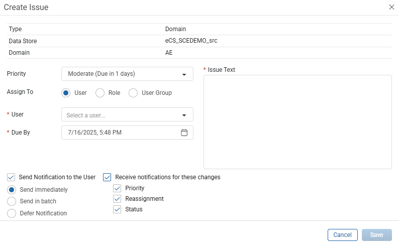 Create Issue - Study Domain