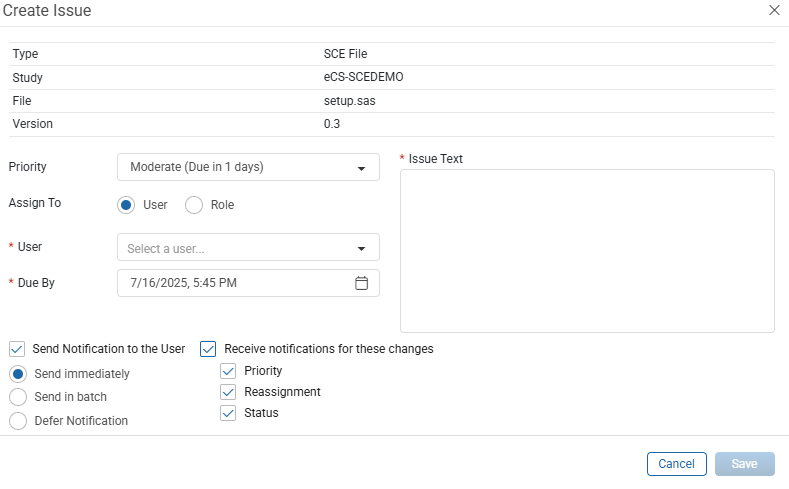 Create Issue - SCE File