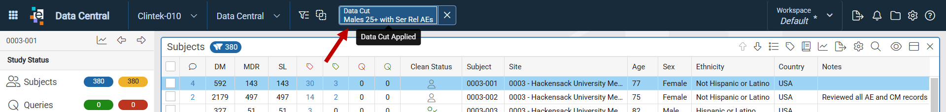 Click Data Cut Name