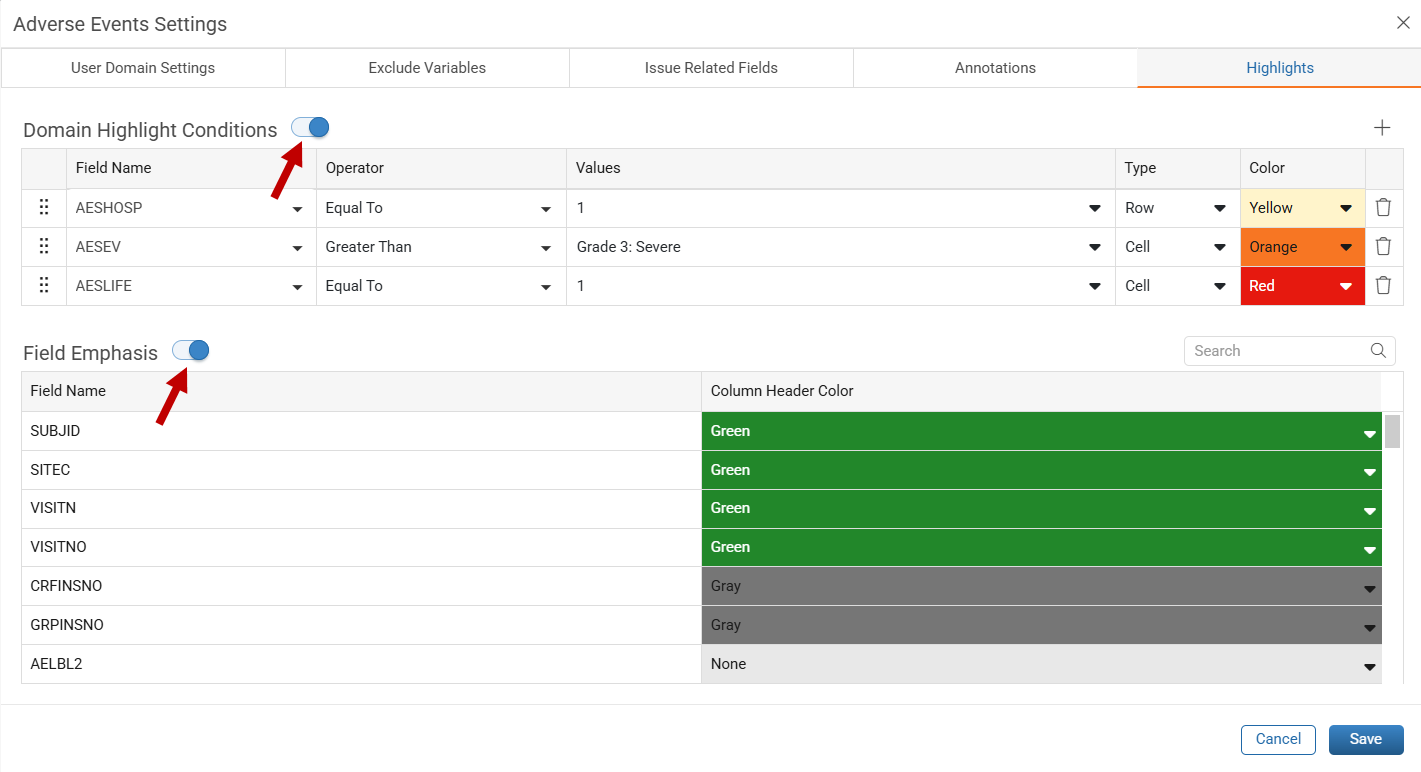 Highlights Toggles