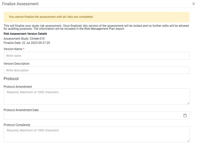 Finalize Assessment
