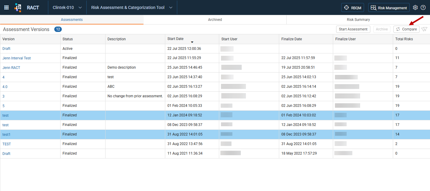 RACT Study Assessment Landing Page