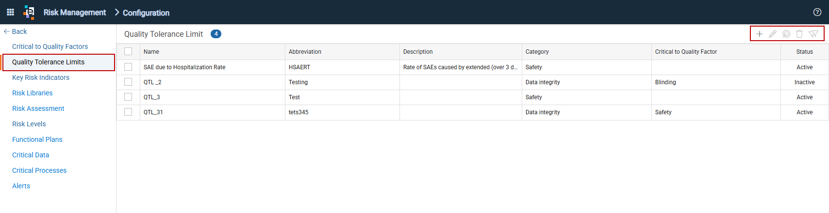 Quality Tolerance Limits Configuration