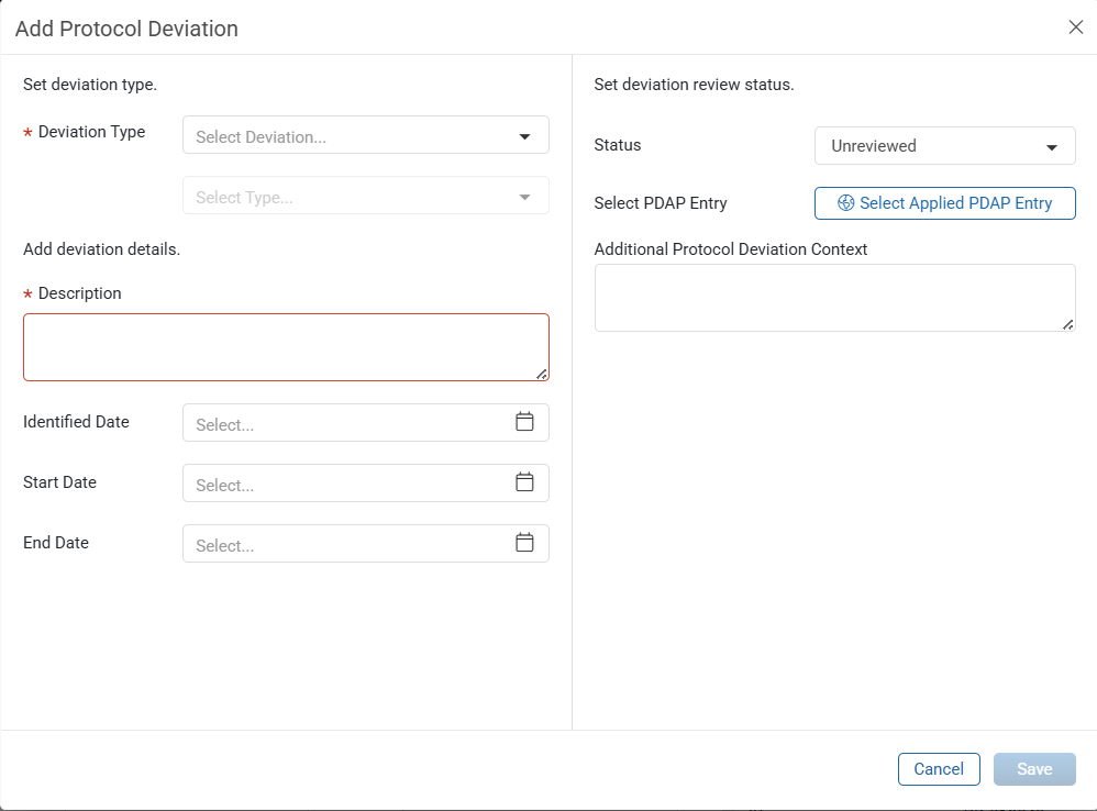 Add Protocol Deviations Window
