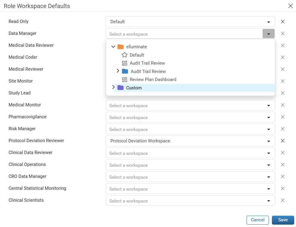 Role Workspace Defaults