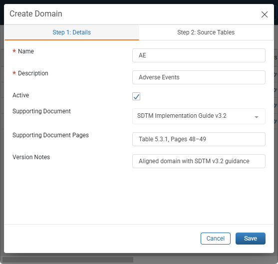 Create Domain Step 1 window
