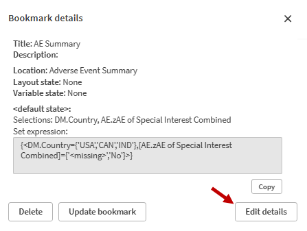 Bookmark details window