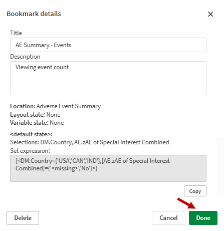 Edit fields in Bookmark details window