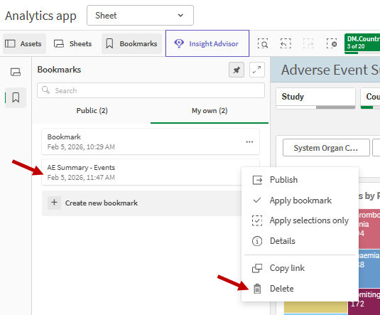Delete option in bookmark menu