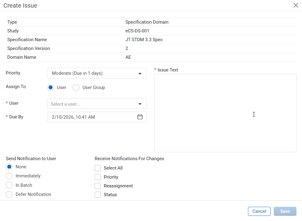 Create Issue Window