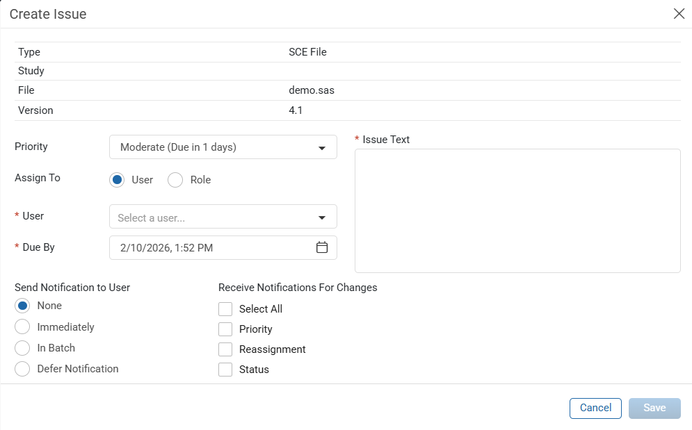 Create Issue Window