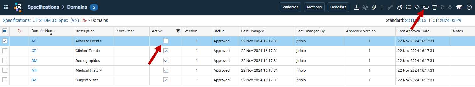 Activate / Deactivate options