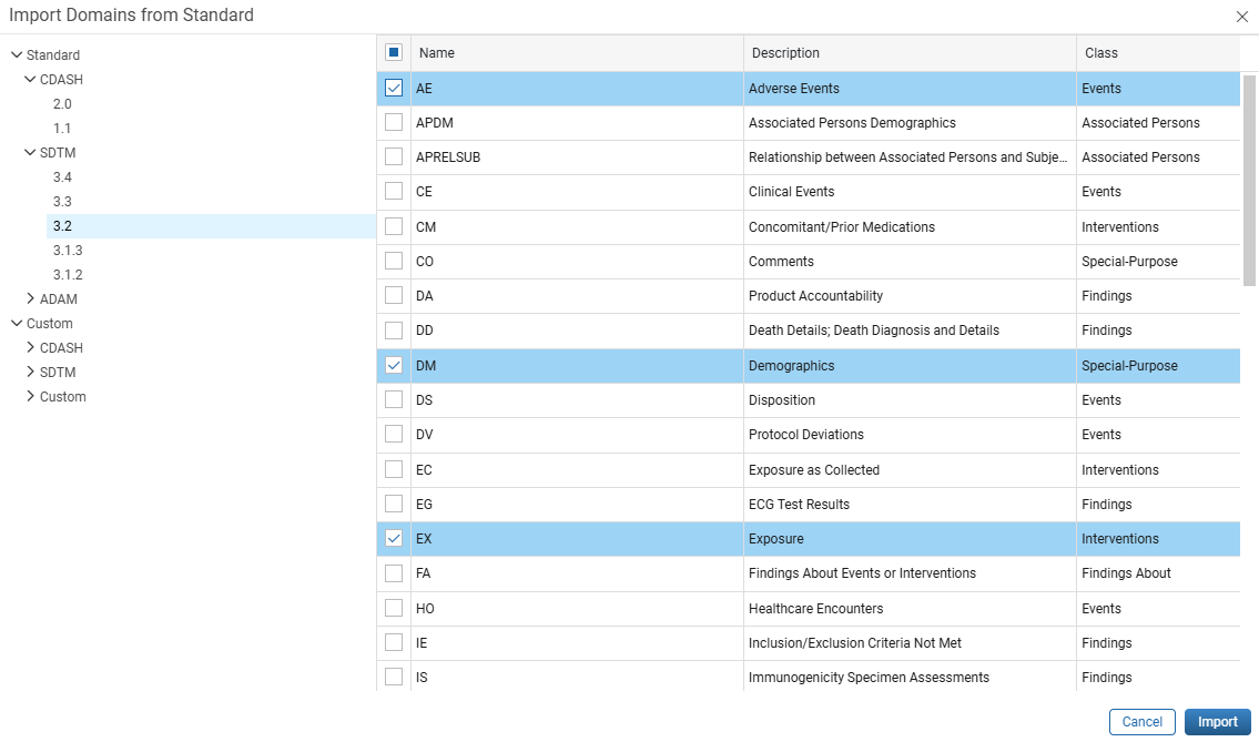 Select standard version with available domains