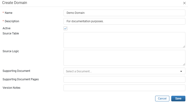 Create Domain window