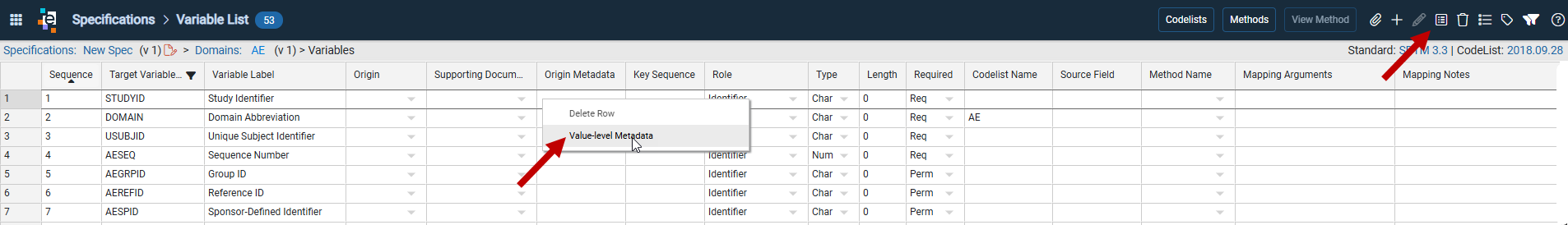 Add Value-level Metadata using right-click or icon