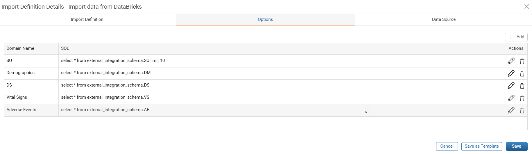 Databricks Options Tab