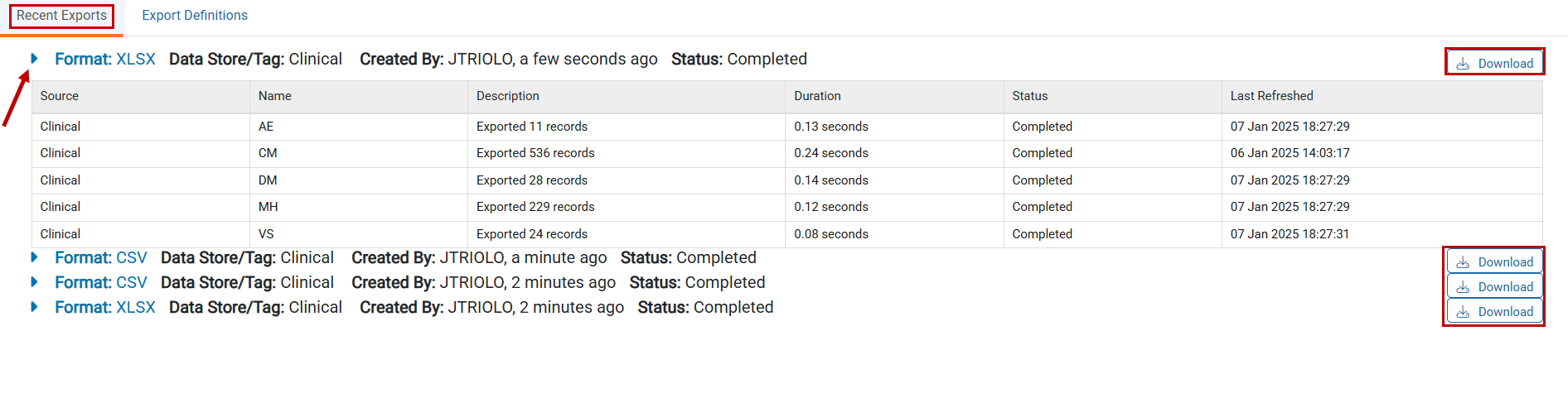 View Export Details