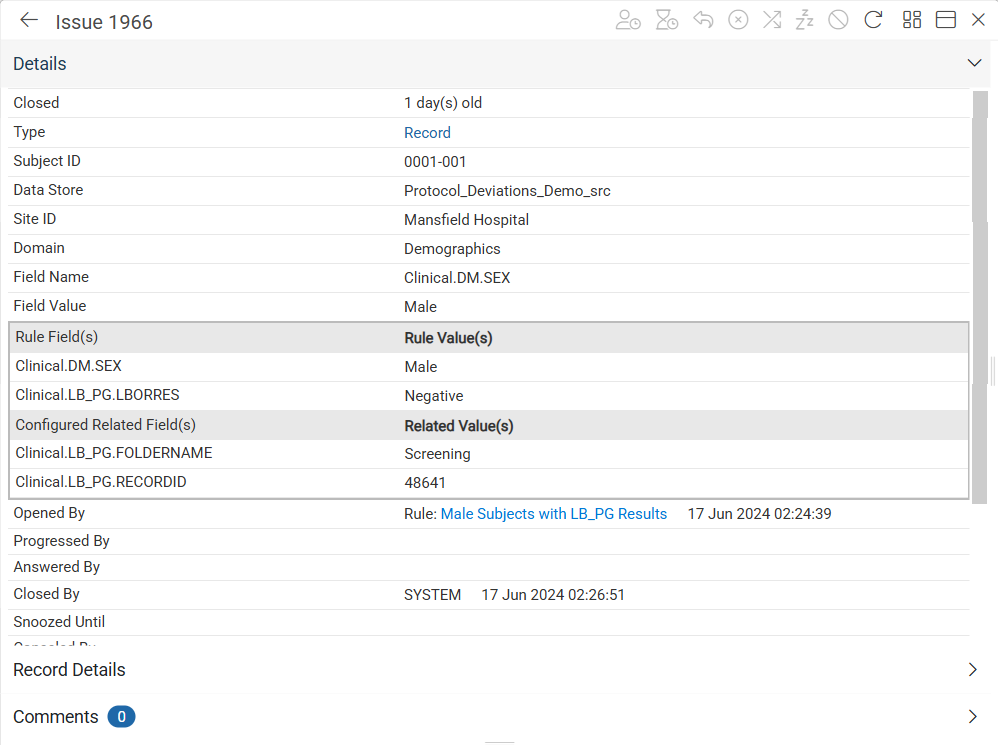 Issue Record Details