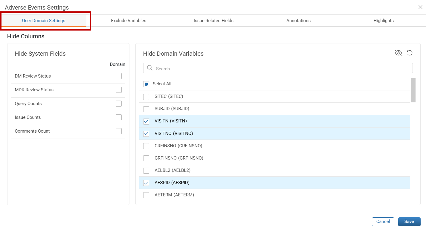 User Domain Settings