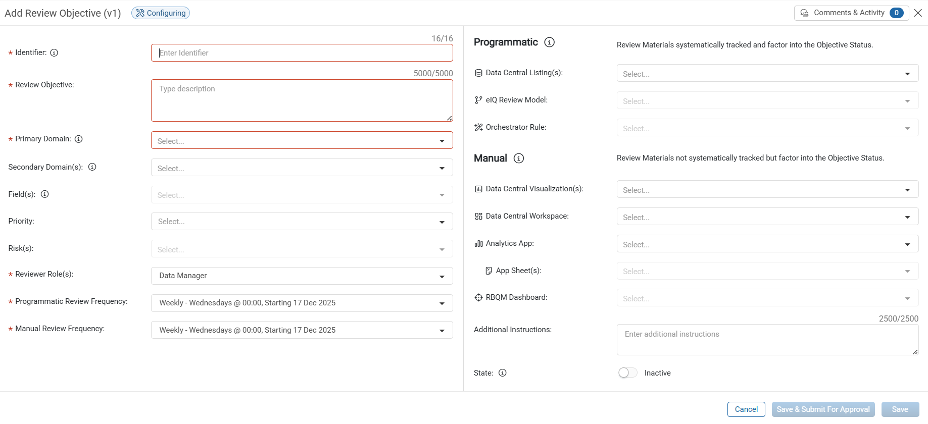 Add Review Objectives manually