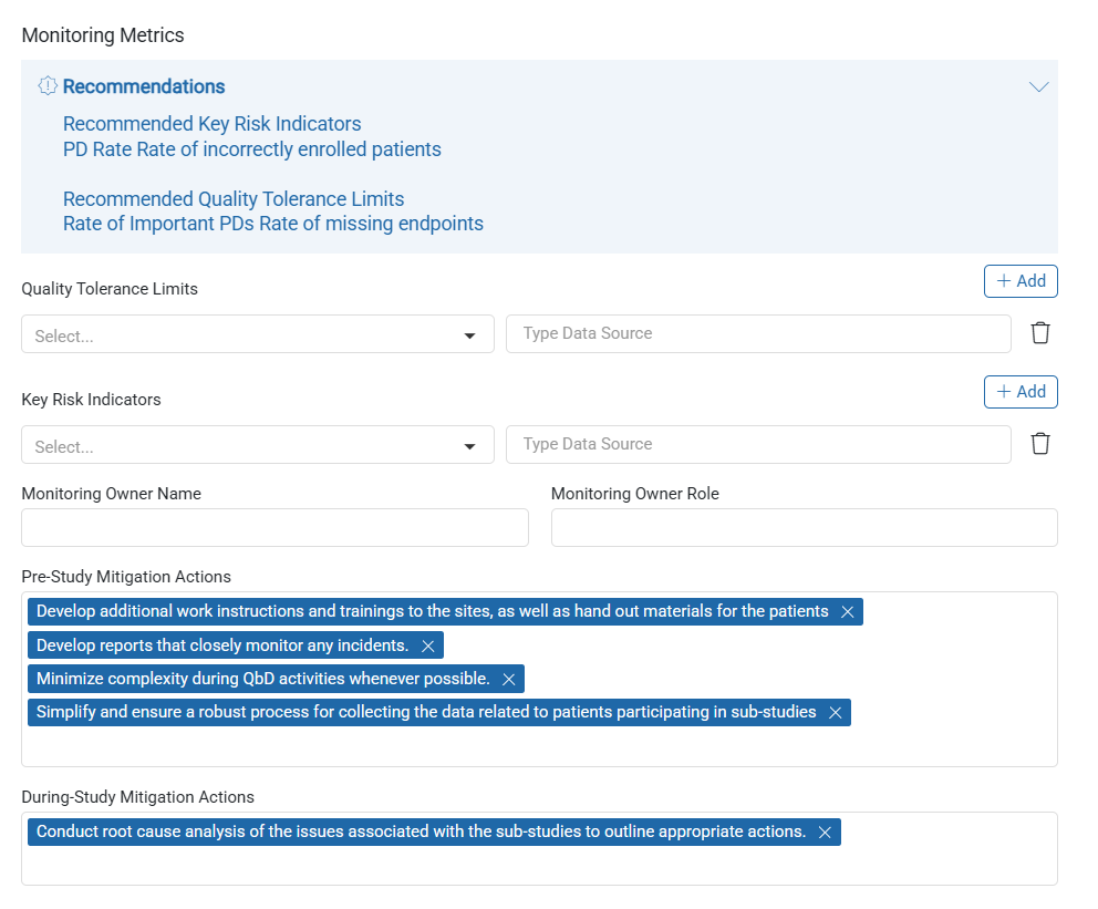 Monitoring Metrics Recommendations