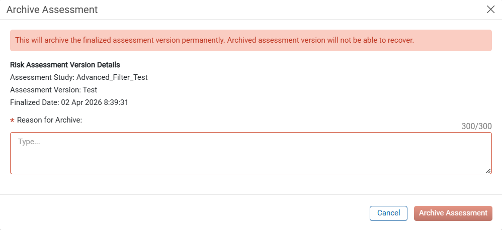 Archive Assessment window