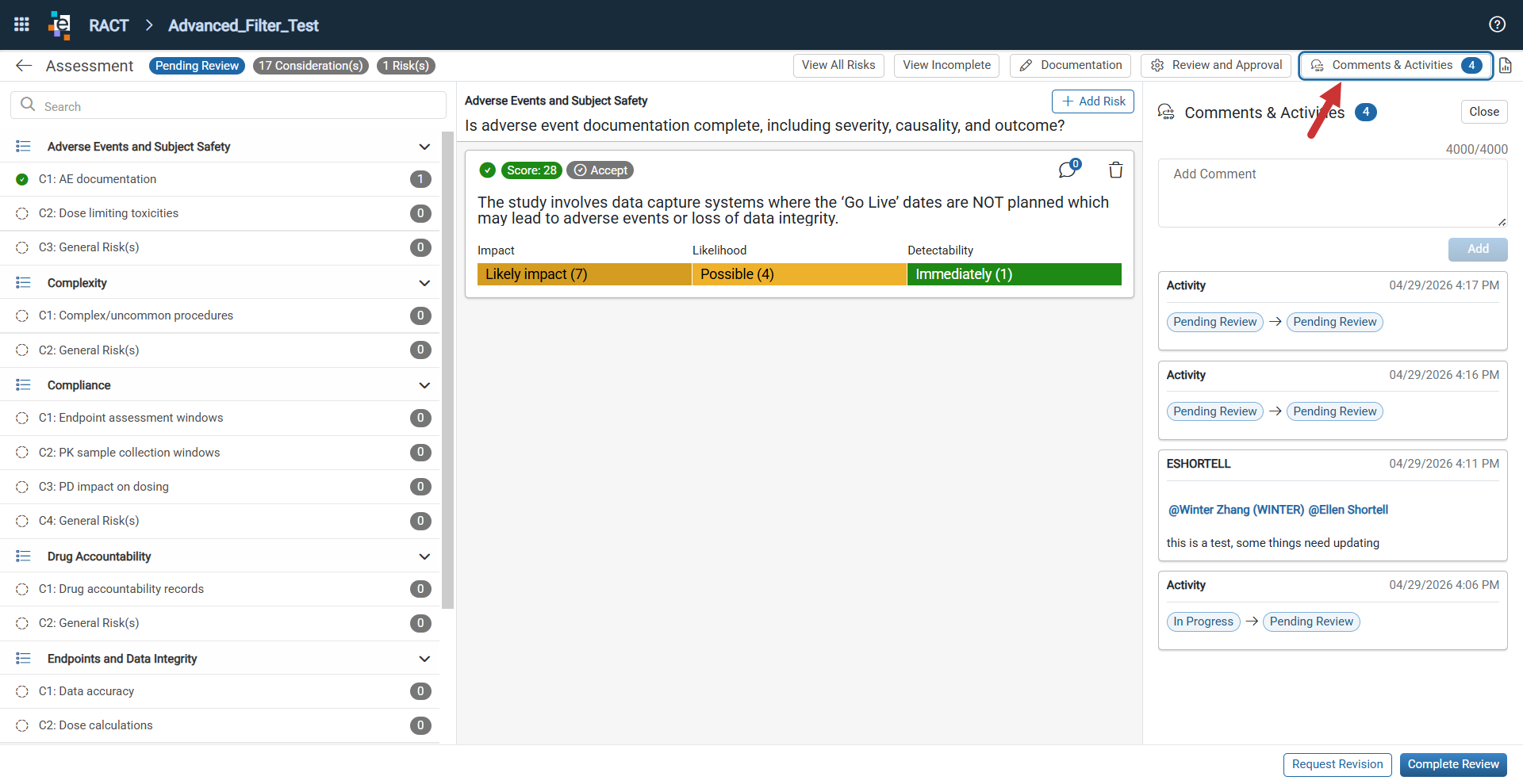 Comments and Activities