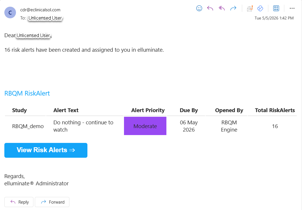 Risk Alert email notification