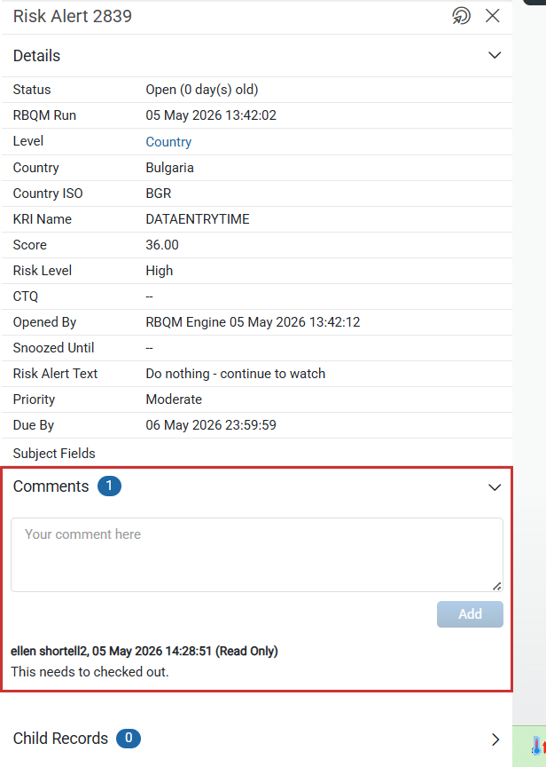Use the Details panel to view and add comments