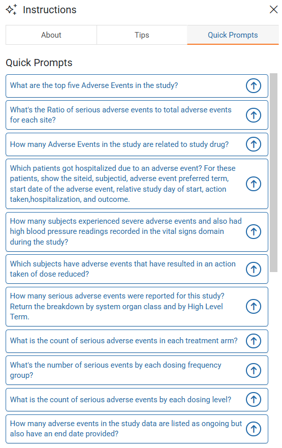 Quick Prompts tab displaying pre-defined study questions