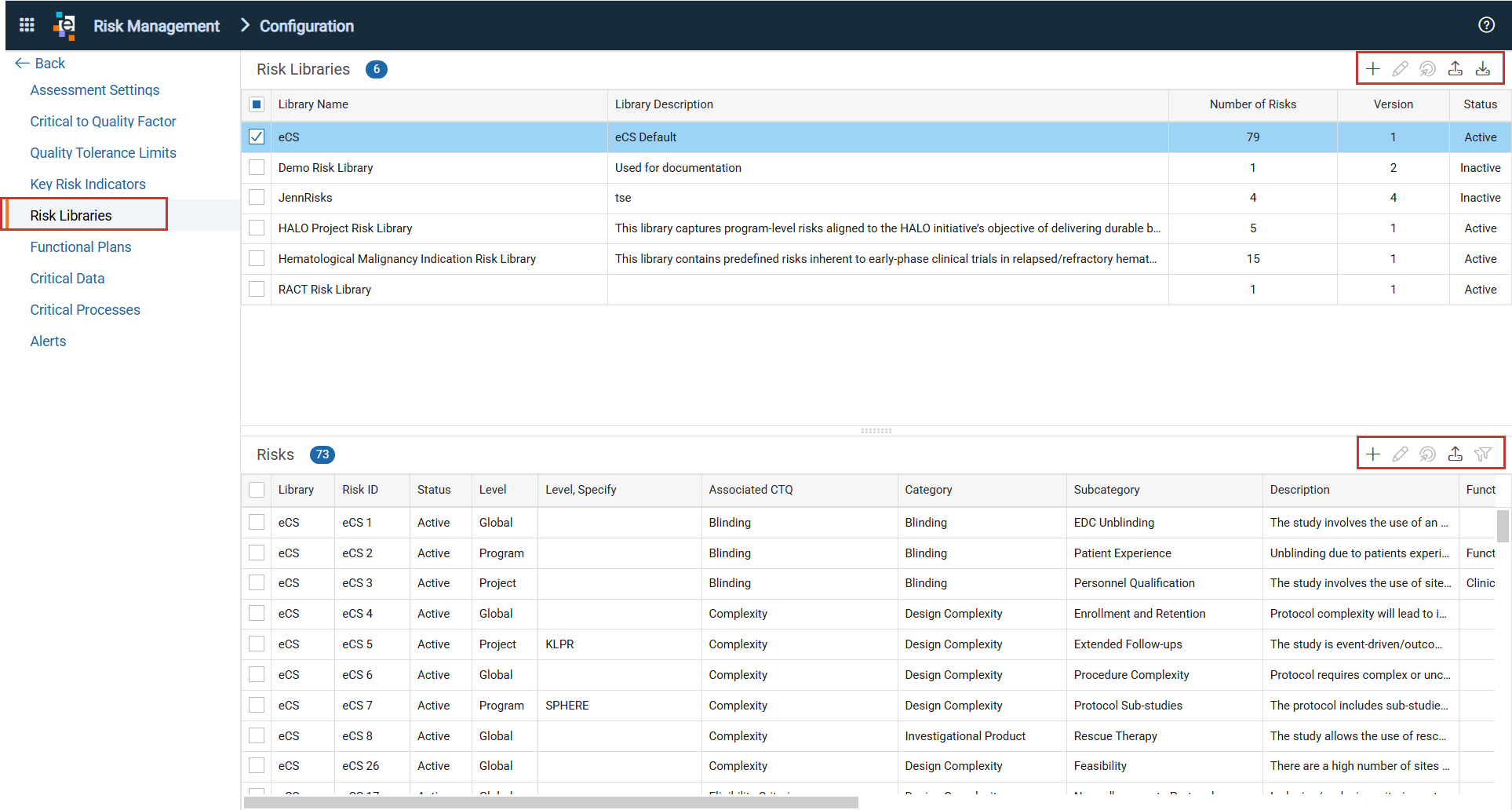 Risk Libraries page