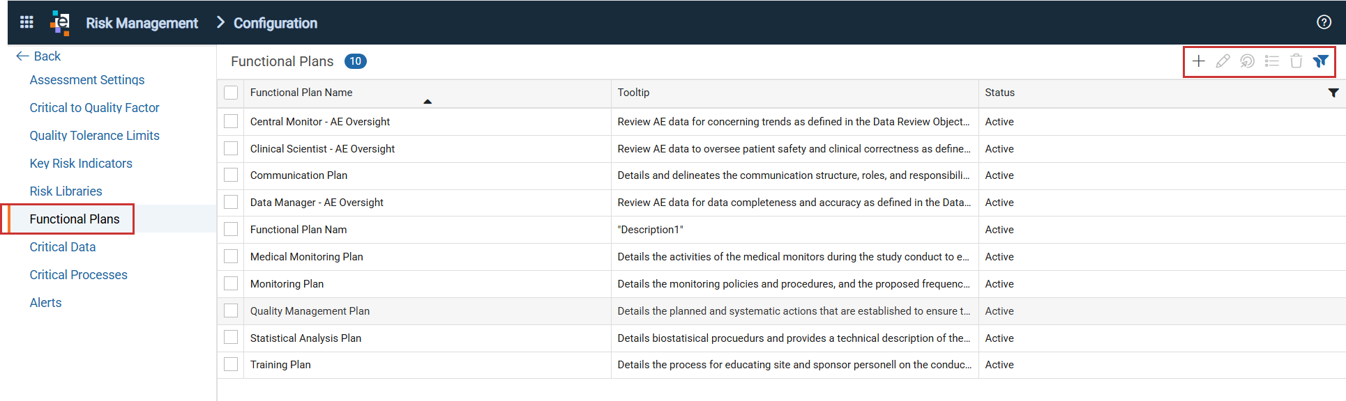 Functional Plans page