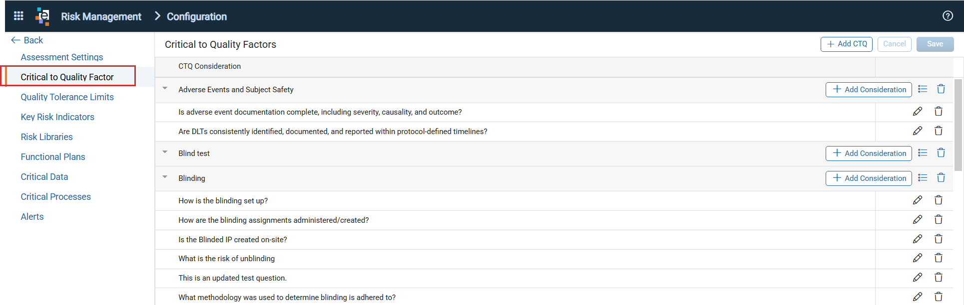 Critical to Quality Factor page